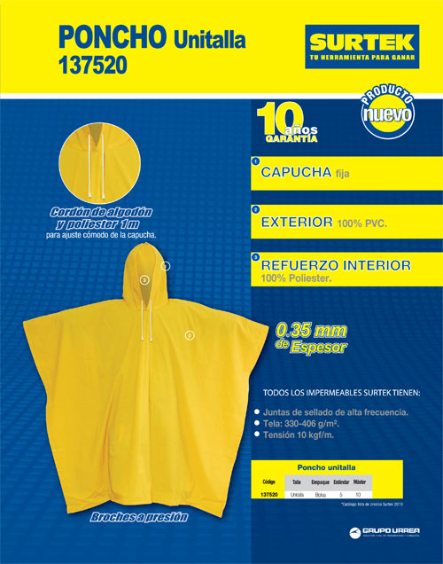 Surtek 137520 137520 TRUPER Poncho Impermeable Con Interior De