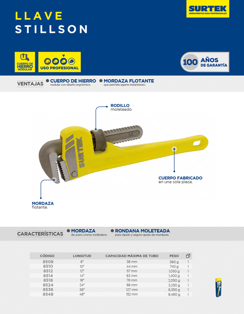 Surtek 8518 8518 TRUPER Llave Stillson De Hierro Maleable 18 Surtek