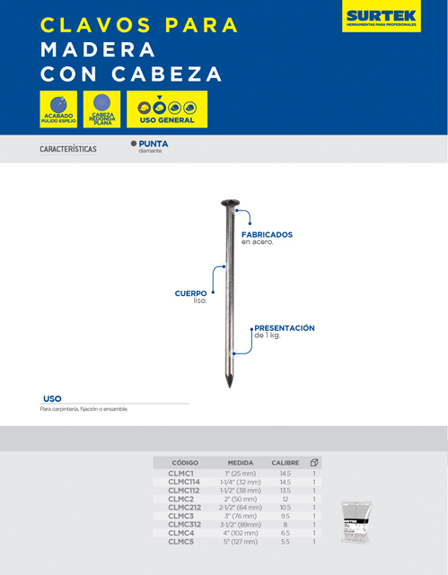 Surtek CLMC2 CLMC2 TRUPER Clavo Para Madera Con Cabeza 2 1 Kg Surtek