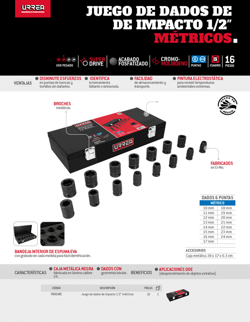 Urrea C C Truper Juego De Dados De Impacto Cuadro De En