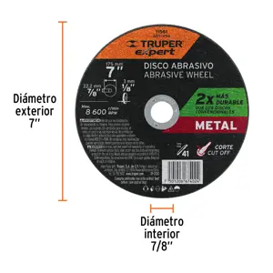 Disco para corte de metal, tipo 41, diámetro 7