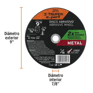 Disco para corte de metal, tipo 41, diámetro 9