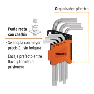 Truper Juego 7 llaves allen std punta hexagonal con organizador