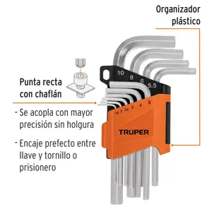 Truper Juego 10 llaves allen mm punta hexagonal con organizador