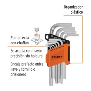 Truper Juego 10 llaves allen std punta hexagonal con organizador