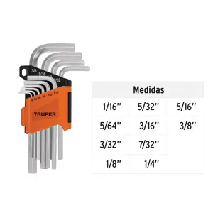 Truper Juego 10 llaves allen std punta hexagonal con organizador