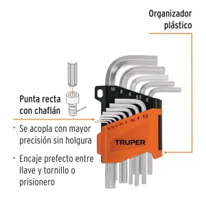 Truper Juego 13 llaves allen mm punta hexagonal con organizador