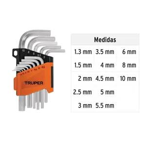 Truper Juego 13 llaves allen mm punta hexagonal con organizador