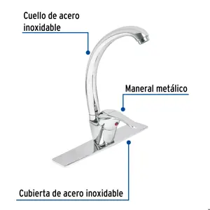 Foset Monomando fregadero cromo, cuello curvo, AQUA