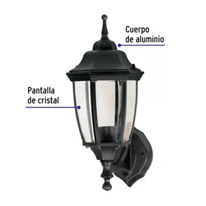 Volteck Arbotante tipo farol tradicional soportado p/exterior, negro