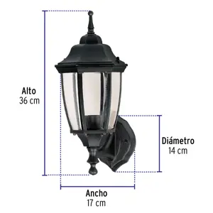 Volteck Arbotante tipo farol tradicional soportado p/exterior, negro