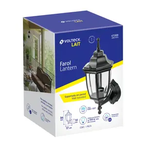 Volteck Arbotante tipo farol tradicional soportado p/exterior, negro