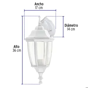 Volteck Arbotante tipo farol tradicional suspendido p/exterior, bco.