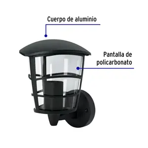 Volteck Arbotante tipo farol moderno soportado p/exteriores, negro