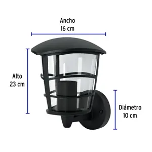 Volteck Arbotante tipo farol moderno soportado p/exteriores, negro