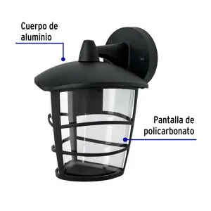 Volteck Arbotante tipo farol moderno suspendido p/exteriores, negro