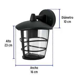 Volteck Arbotante tipo farol moderno suspendido p/exteriores, negro