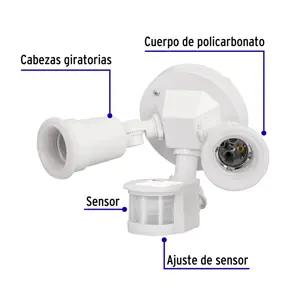 Volteck Arbotante blanco c/sensor movimiento, lámparas no incluidas