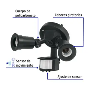 Volteck Arbotante negro c/sensor movimiento, lámparas no incluidas