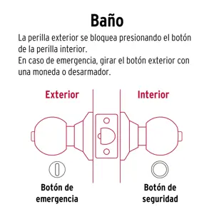 Cerradura tipo esfera, cilíndrico, baño, cromo, Hermex Basic