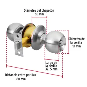 Cerradura tipo esfera, cilíndrico, baño, cromo, Hermex Basic