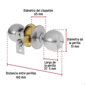 Hermex Cerradura tipo esfera, cilíndrico, entrada, cromo, Basic