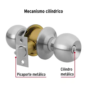 Hermex Cerradura tipo esfera, cilíndrico, recámara, cromo, Basic