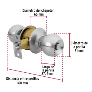 Hermex Cerradura tipo esfera, cilíndrico, recámara, cromo, Basic