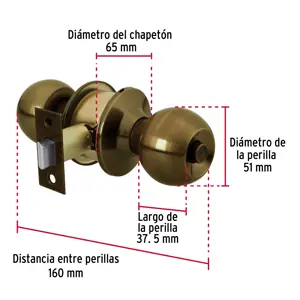 Hermex Cerradura tipo esfera, cilíndrico, baño, antiguo, Basic