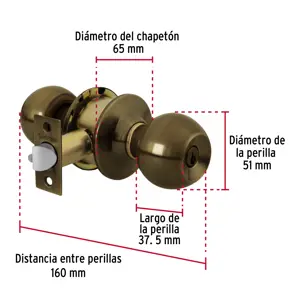 Hermex Cerradura tipo esfera, cilíndrico, recámara, antiguo, Basic