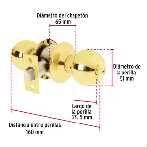 Hermex Cerradura tipo esfera, cilíndrico, baño, brillante, Basic