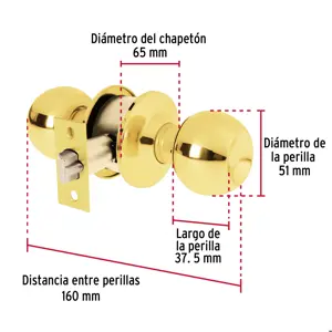 Hermex Cerradura tipo esfera, cilíndrico, entrada, brillante, Basic