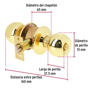 Hermex Cerradura tipo esfera cilíndrico, recámara, brillante, Basic