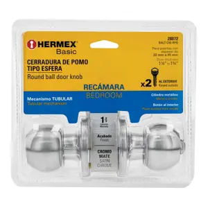 Hermex Cerradura esfera tubular, recámara, cromo, blíster, Basic