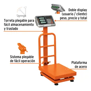 Báscula electrónica de plataforma, plegable, 100 kg, Truper