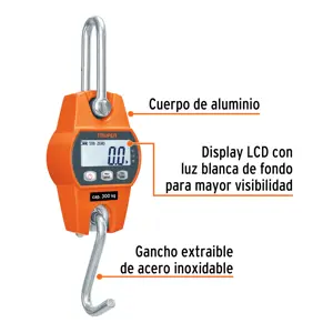 Báscula electrónica colgante, de pilas, 300 kg, Truper