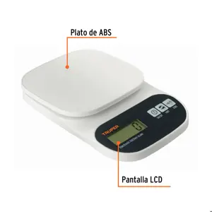 Báscula digital para cocina, plato de ABS, 5 kg, Truper