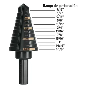 Broca escalonada óxido negro 12escalones 7/16 a 1-1/8,Truper