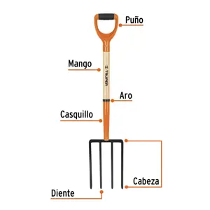 Truper Bieldo para jardín, 4 dientes cuadrados, mgo 29