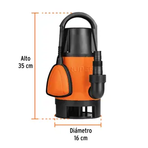 Bomba sumergible plástica, 1-1/2 HP para agua sucia, Truper