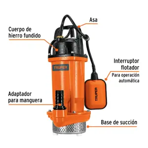 Bomba sumergible hierro fundido, agua limpia, 1/2 HP, TRUPER