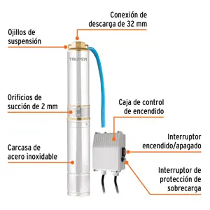 Bomba sumergible, tipo bala, 1/2 HP, agua limpia, Truper