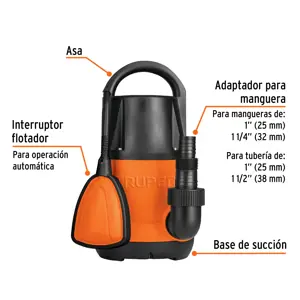 Bomba sumergible plástica, 1/2 HP para agua limpia, Truper