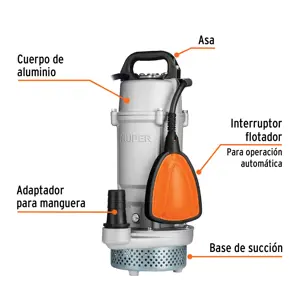 Bomba sumergible cubierta aluminio,agua limpia,1/2HP, TRUPER