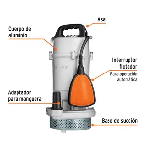 Bomba sumergible cubierta aluminio,agua limpia, 1 HP, TRUPER