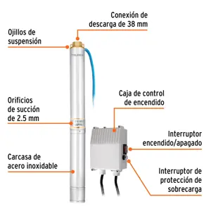 Bomba sumergible, tipo bala, 2 HP, agua limpia, Truper