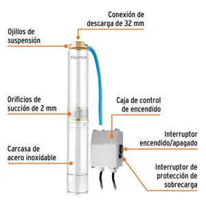 Bomba sumergible, tipo bala, 3/4 HP, agua limpia, Truper