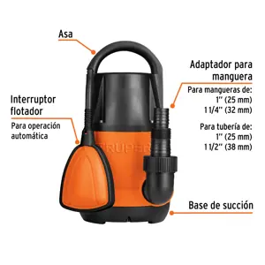 Bomba sumergible plástica, 3/4 HP para agua limpia, Truper