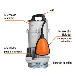 Bomba sumergible cubierta aluminio,agua limpia,3/4HP, TRUPER