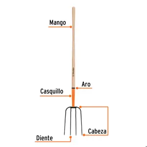 Bieldo para paja, 4 dientes, mgo largo 48